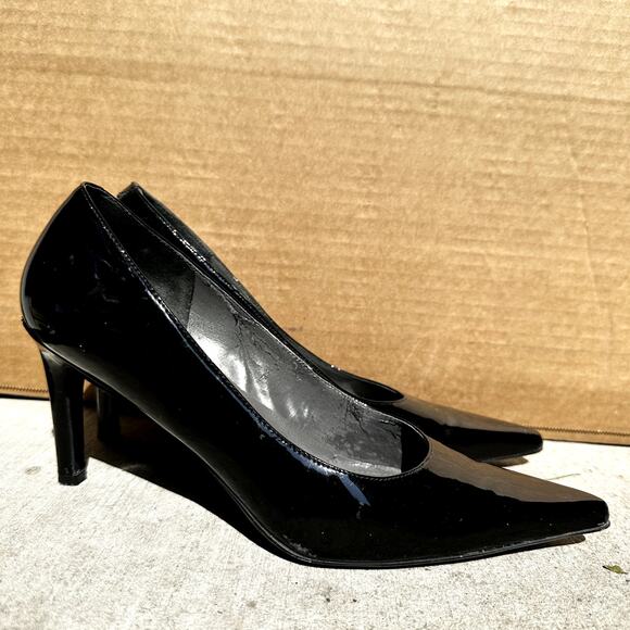 Lauren Ralph Lauren Pumps Heels Patent Leather Pointed Toe Slip On Black 8 - Picture 2 of 6